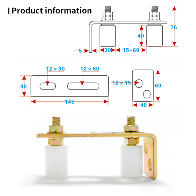 Rouleau de guidage de quincaillerie pour portail coulissant, rouleau en nylon avec support