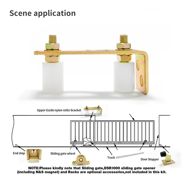 Rouleau de guidage de quincaillerie pour portail coulissant, rouleau en nylon avec support